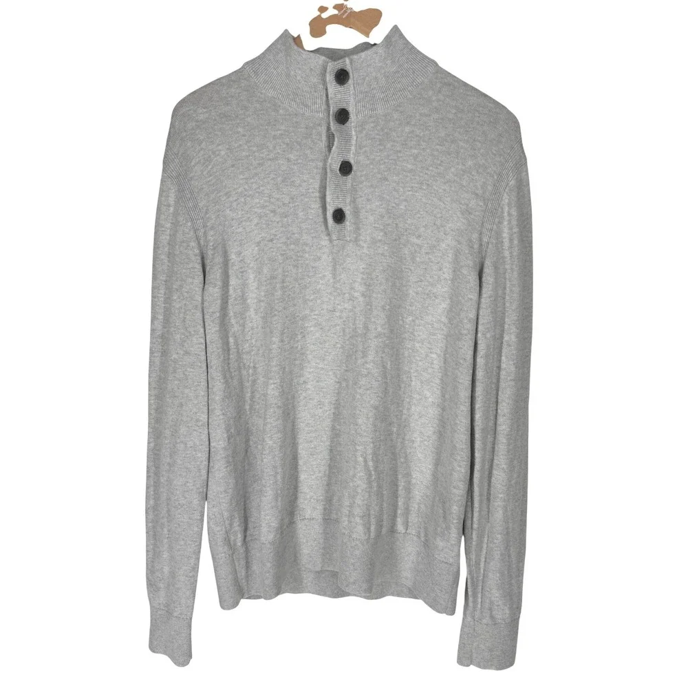 Banana Republic Men Button Henley Cashmere Cotton Sweater Gray Large Lightweight